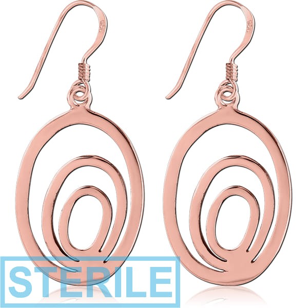 STERILE STERLING SILVER 925 ROSE GOLD PVD COATED EARRINGS PAIR - THREE CIRCLES