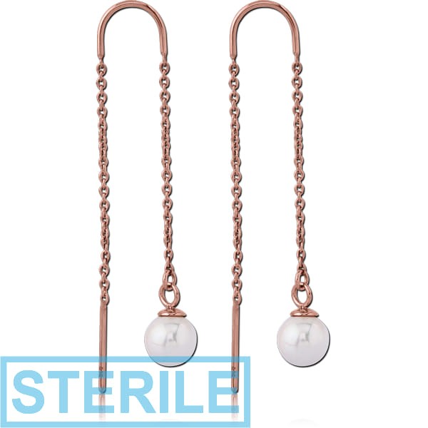 STERILE STERLING SILVER 925 ROSE GOLD PVD COATED CHAIN EARRINGS PAIR WITH PEARL