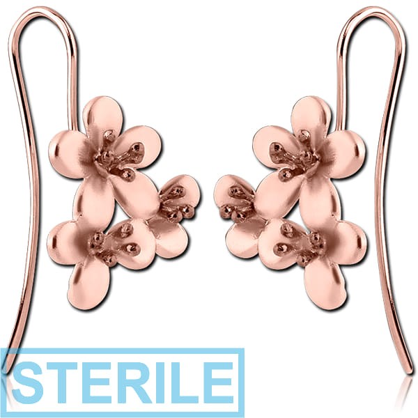 STERILE STERLING SILVER 925 ROSE GOLD PVE COATED EARRINGS PAIR - FLOWERS