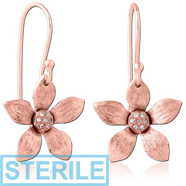 STERILE STERLING SILVER 925 ROSE GOLD PVD COATED JEWELLED EARRINGS PAIR - FLOWER