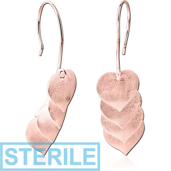 STERILE STERLING SILVER 925 ROSE GOLD PVD COATED EARRINGS MATT FINISH PAIR - HEARTS