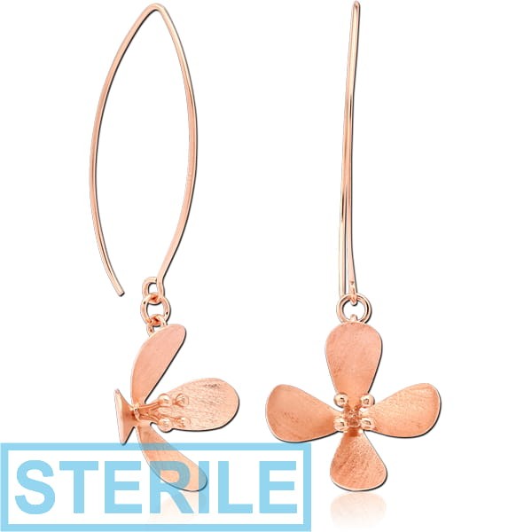 STERILE STERLING SILVER 925 ROSE GOLD PVD COATED MATT FINISH EARRINGS PAIR - FLOWER