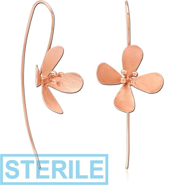STERILE STERLING SILVER 925 ROSE GOLD PVD COATED MATT FINISH EARRINGS PAIR - FLOWER