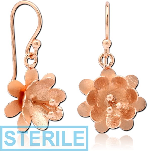STERILE STERLING SILVER 925 ROSE GOLD PVD COATED MATT FINISH EARRINGS PAIR - FLOWER