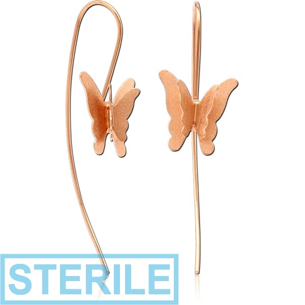 STERILE STERLING SILVER 925 ROSE GOLD PVD COATED MATT FINISH EARRINGS PAIR - BUTTERFLY
