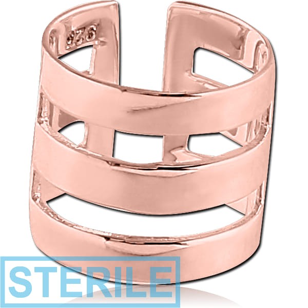 STERILE STERLING SILVER 925 ROSE GOLD PVD COATED EAR CUFF - THREE STRIPES