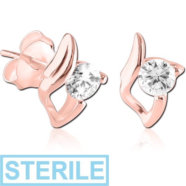 STERILE STERLING SILVER 925 ROSE GOLD PVD COATED JEWELLED EAR STUDS PAIR