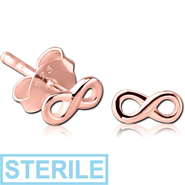 STERILE STERLING SILVER 925 ROSE GOLD PVD COATED EAR STUDS PAIR - INFINITY