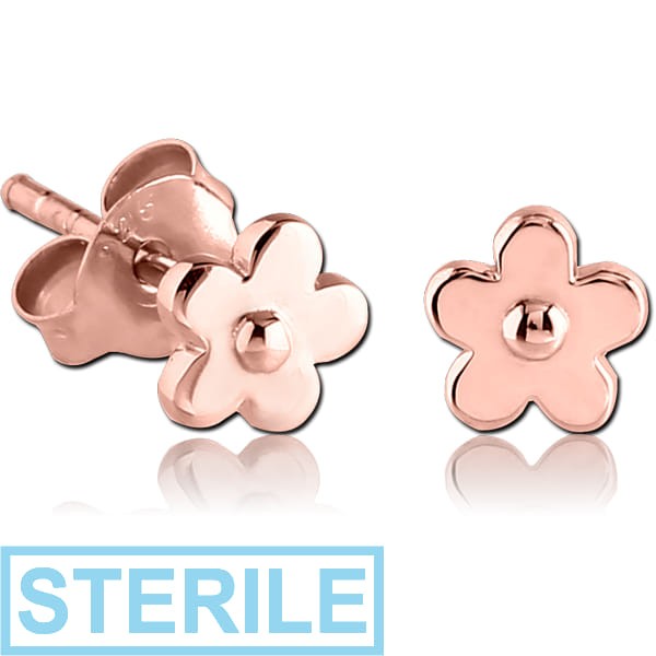 STERILE STERLING SILVER 925 ROSE GOLD PVD COATED EAR STUDS PAIR - FLOWER