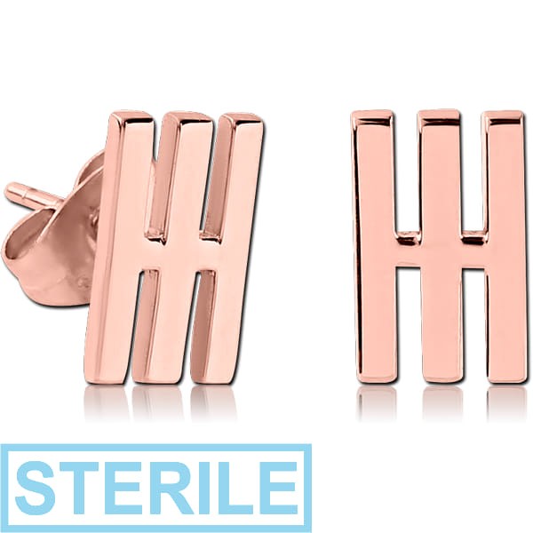 STERILE STERLING SILVER 925 ROSE GOLD PVD COATED EAR STUDS PAIR - THREE LINES