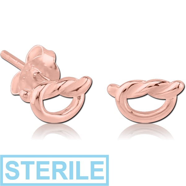 STERILE STERLING SILVER 925 ROSE GOLD PVD COATED EAR STUDS PAIR - KNOT