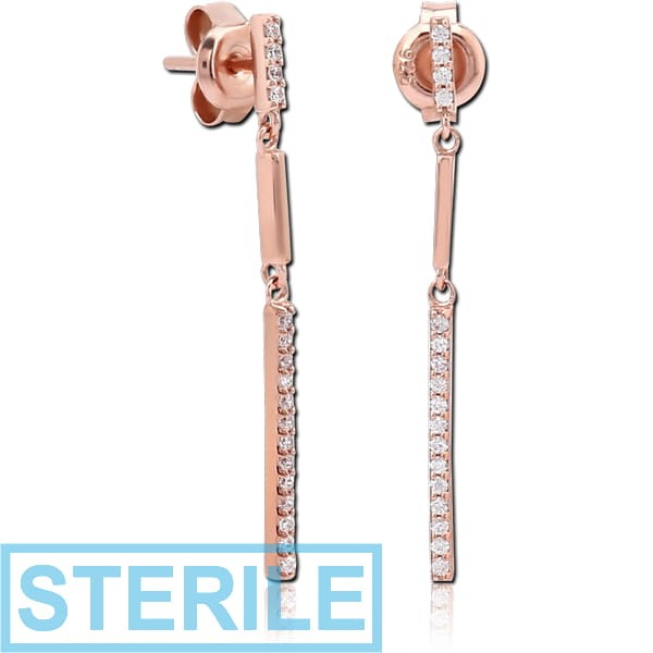 STERILE STERLING SILVER 925 ROSE GOLD PVD COATED JEWELLED EAR STUDS PAIR