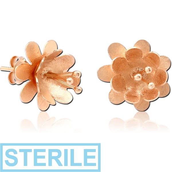 STERILE STERLING SILVER 925 ROSE GOLD PVD COATEDEAR STUDS PAIR - FLOWER