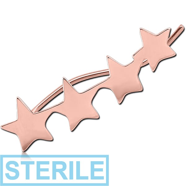 STERILE STERLING SILVER 925 ROSE GOLD PVD COATED EAR VINE - LEFT - FOUR STARS