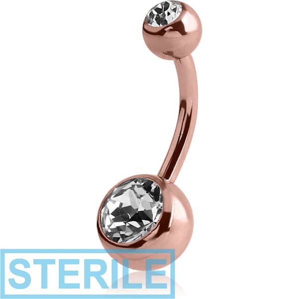 STERILE ROSE GOLD PVD COATED TITANIUM DOUBLE HIGH END CRYSTAL JEWELLED NAVEL BANANA