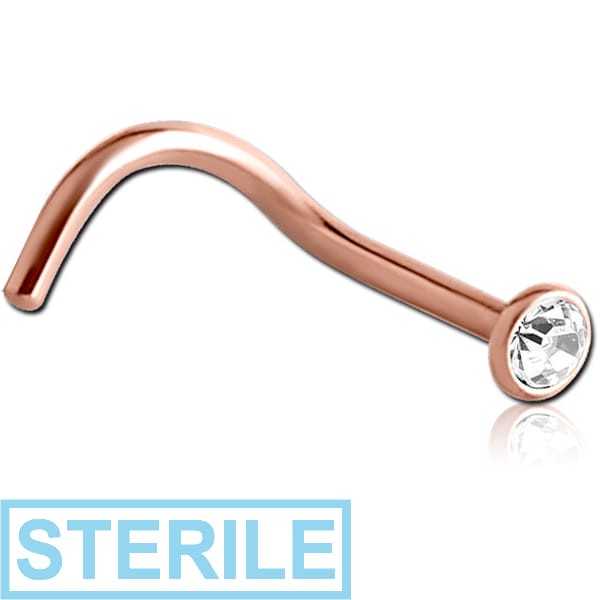 STERILE ROSE GOLD PVD COATED TITANIUM HIGH END CRYSTAL JEWELLED CURVED NOSE STUD