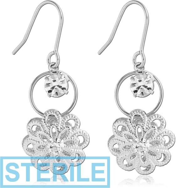 STERILE RHODIUM PLATED BRASS EARRINGS PAIR