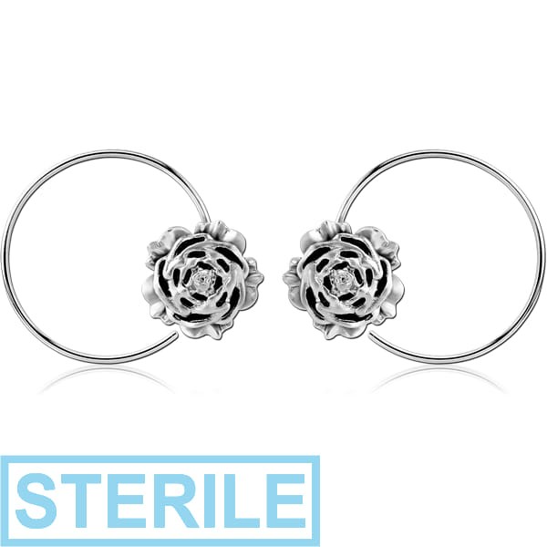 STERILE STERLING SILVER 925 RHODIUM PLATED EARRINGS PAIR - LEAF