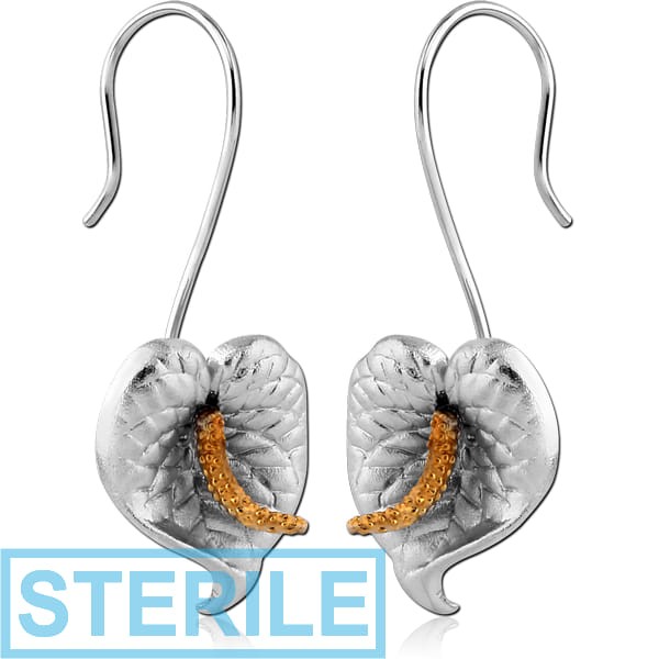 STERILE STERLING SILVER 925 RHODIUM PLATED EARRINGS PAIR WITH GOLD PLATED - FLOWER