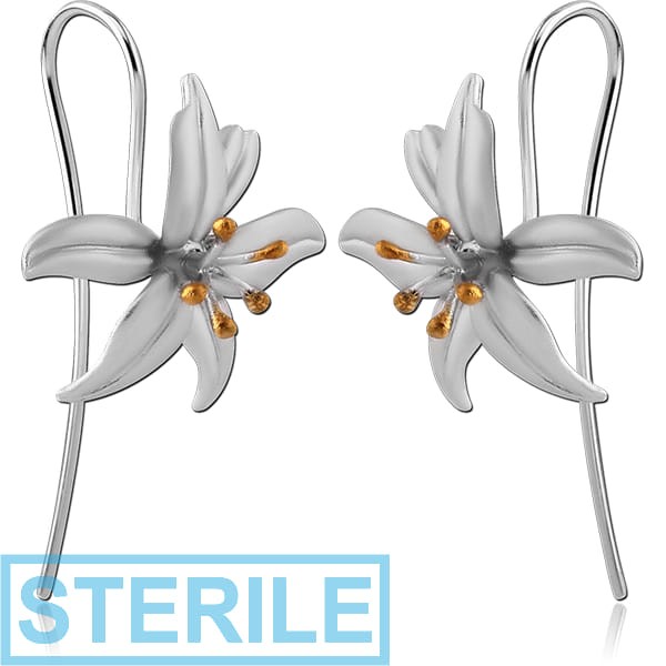 STERILE STERLING SILVER 925 RHODIUM PLATED EARRINGS PAIR WITH GOLD PLATED - FLOWER