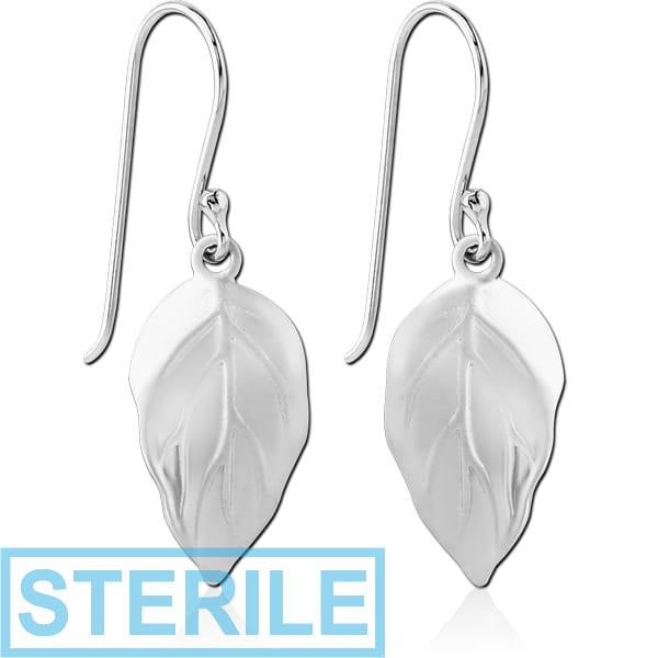 STERILE STERLING SILVER 925 RHODIUM PLATED EARRINGS PAIR - LEAF