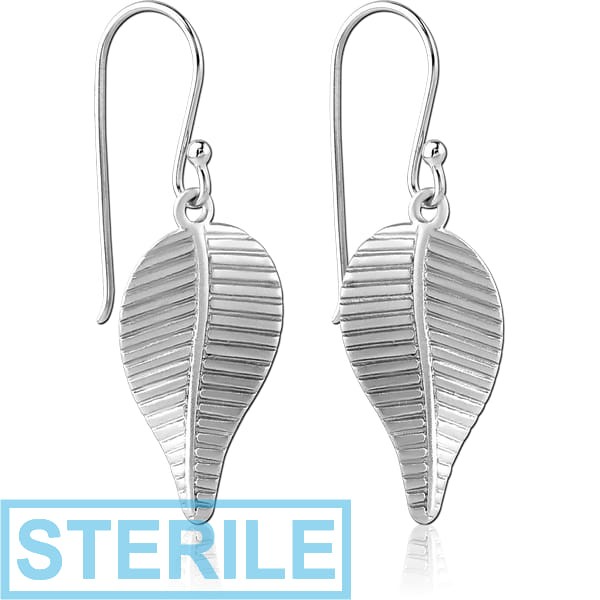 STERILE STERLING SILVER 925 RHODIUM PLATED EARRINGS PAIR - LEAF