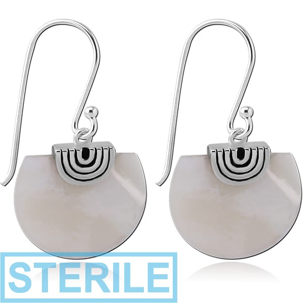 STERILE STERLING SILVER 925 RHODIUM PLATED JEWELLED EARRINGS PAIR WITH WHITE SHELL CUT