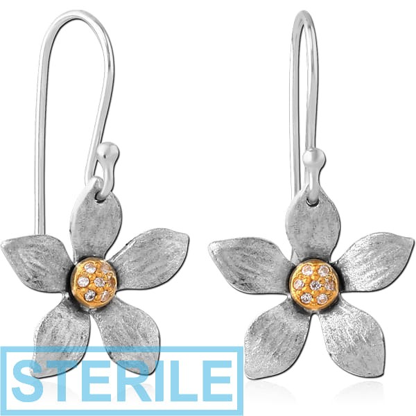 STERILE STERLING SILVER 925 RHODIUM PLATED EARRINGS PAIR WITH GOLD PLATED - FLOWER