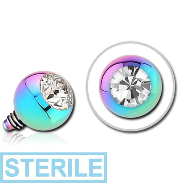 STERILE RAINBOW PVD COATED SURGICAL STEEL SWAROVSKI CRYSTAL JEWELLED BALL FOR 1.2MM INTERNALLY THREADED PIN