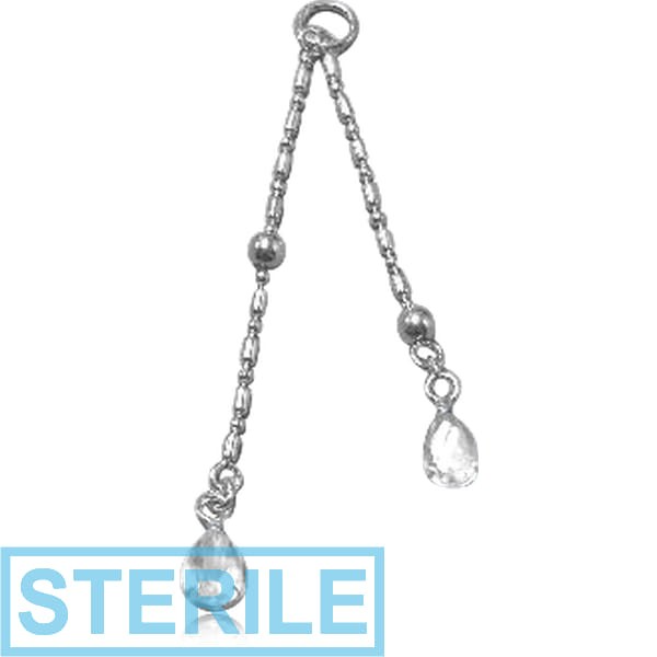 STERILE STERLING SILVER 925 JEWELLED CHAIN CHARM - BALLS AND TWO TEAR DROP STONES