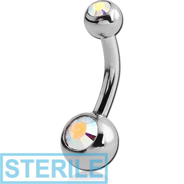 STERILE SURGICAL STEEL DOUBLE OPTIMA CRYSTAL MINI NAVEL BANANA