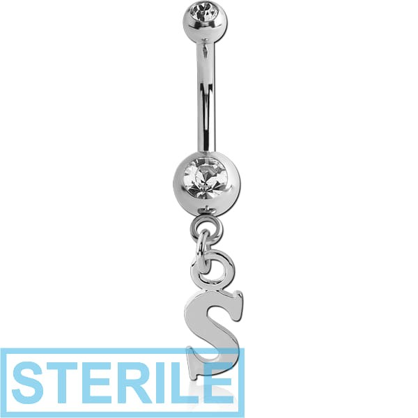 STERILE SURGICAL STEEL DOUBLE HIGH END CRYSTAL JEWELLED MINI NAVEL BANANA WITH HOOP