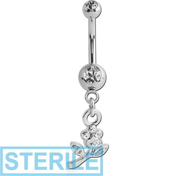 STERILE SURGICAL STEEL DOUBLE HIGH END CRYSTAL JEWELLED MINI NAVEL BANANA WITH HOOP