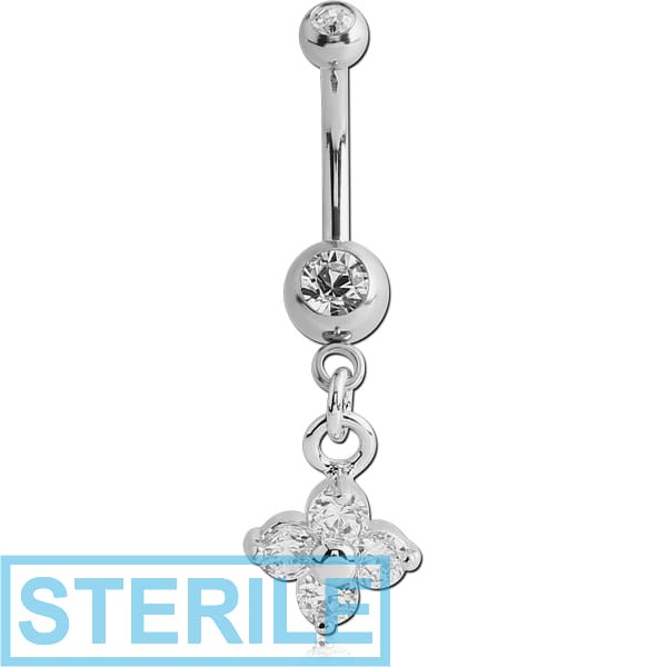 STERILE SURGICAL STEEL DOUBLE PREMIUM CRYSTAL JEWELLED MINI NAVEL BANANA WITH HOOP