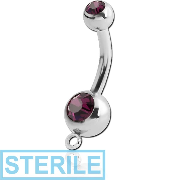 STERILE SURGICAL STEEL DOUBLE VALUE CRYSTAL JEWELLED MINI NAVEL BANANA WITH HOOP
