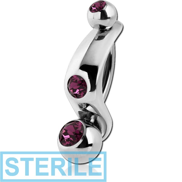 STERILE SURGICAL STEEL INTIMATE SHIELD AND DOUBLE JEWELLED MINI NAVEL BANANA