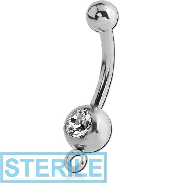 STERILE SURGICAL STEEL SWAROVSKI CRYSTAL JEWELLED MINI NAVEL BANANA WITH HOOP