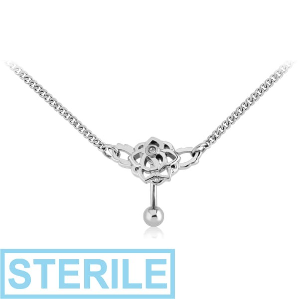 STERILE SURGICAL STEEL JEWJELED BELLY CHAIN NAVEL BANANA - MULTI FLOWERS