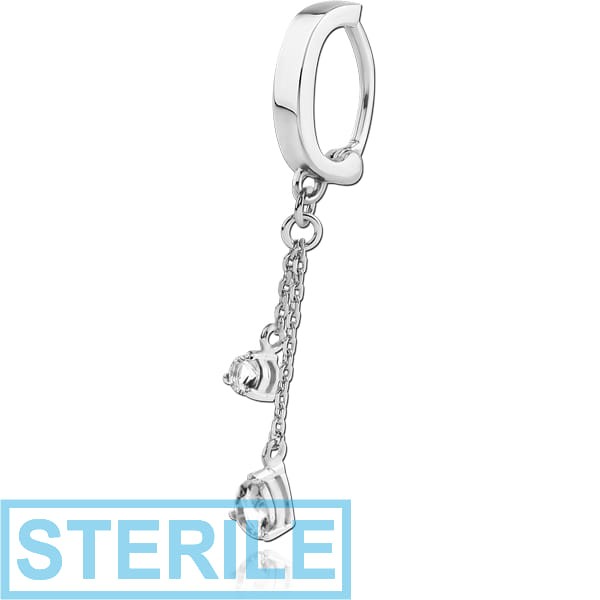 STERILE SURGICAL STEEL BELLY CLICKER WITH JEWELLED DANGLING CHARM