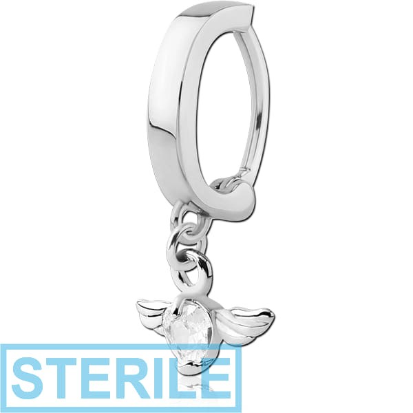 STERILE SURGICAL STEEL BELLY CLICKER WITH JEWELLED DANGLING CHARM