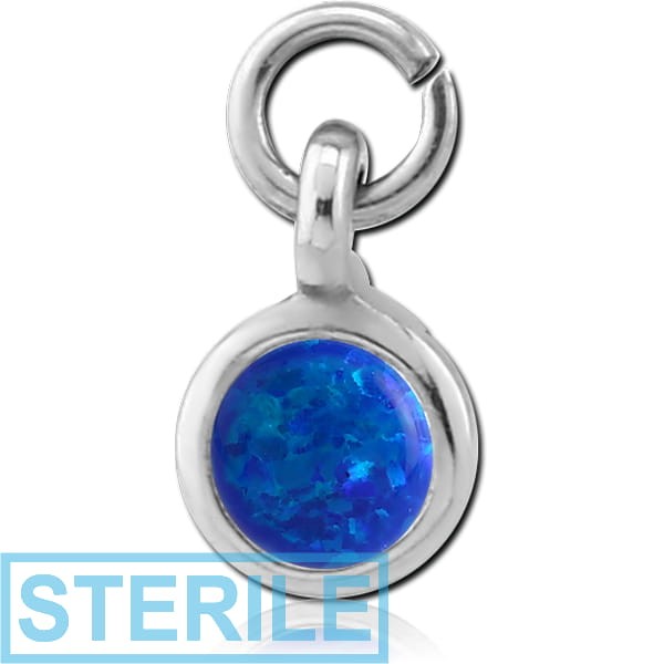 STERILE SURGICAL STEEL SYNTHETIC OPAL CHARM - CIRCLE