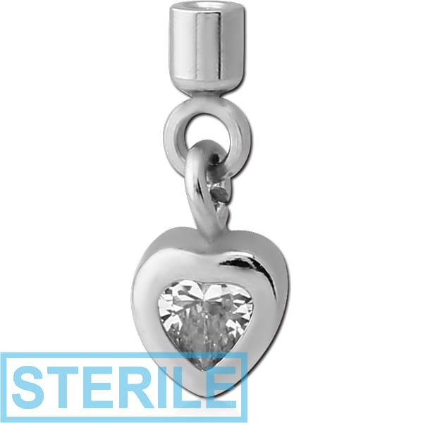STERILE SURGICAL STEEL JEWELLED SCREW ON CHARM WITH MICRO THREADED CUP - HEART