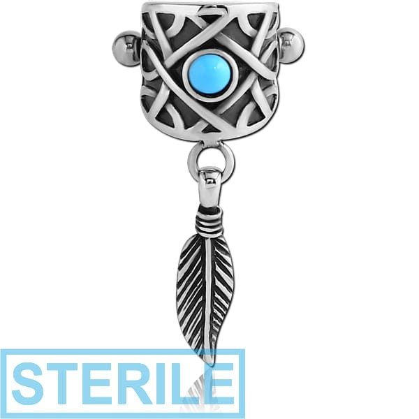 STERILE SURGICAL STEEL JEWELLED CARTILAGE SHIELD - DANGLING FEATHER