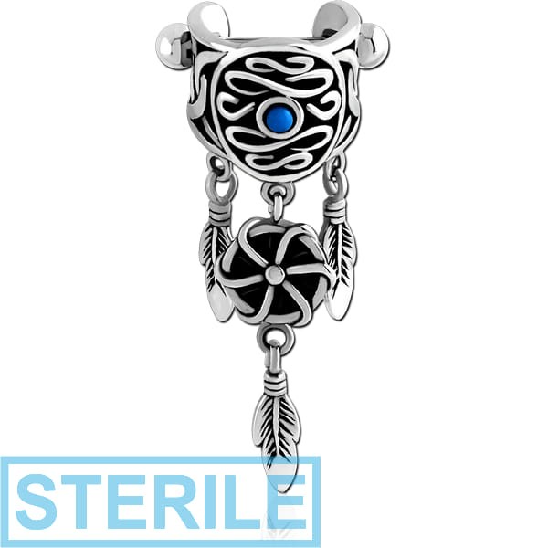 STERILE SURGICAL STEEL JEWELLED CARTILAGE SHIELD - DANGLING FEATHER