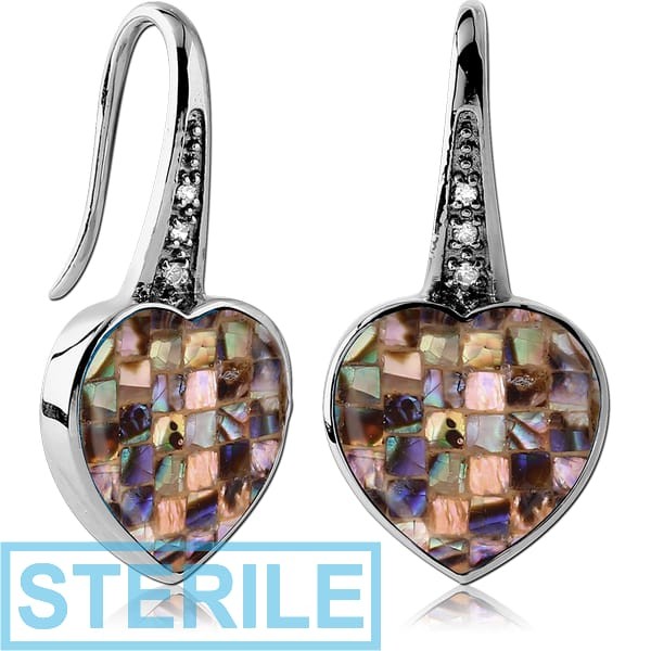 STERILE SURGICAL STEEL SYNTHETIC MOTHER OF PEARL MOSAIC EARRING - HEART