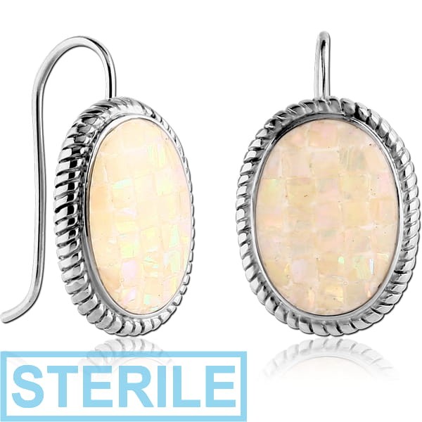 STERILE SURGICAL STEEL SYNTHETIC MOTHER OF PEARL MOSAIC EARRING - ELLIPSE
