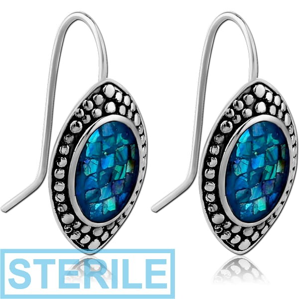 STERILE SURGICAL STEEL SYNTHETIC MOTHER OF PEARL MOSAIC EARRING