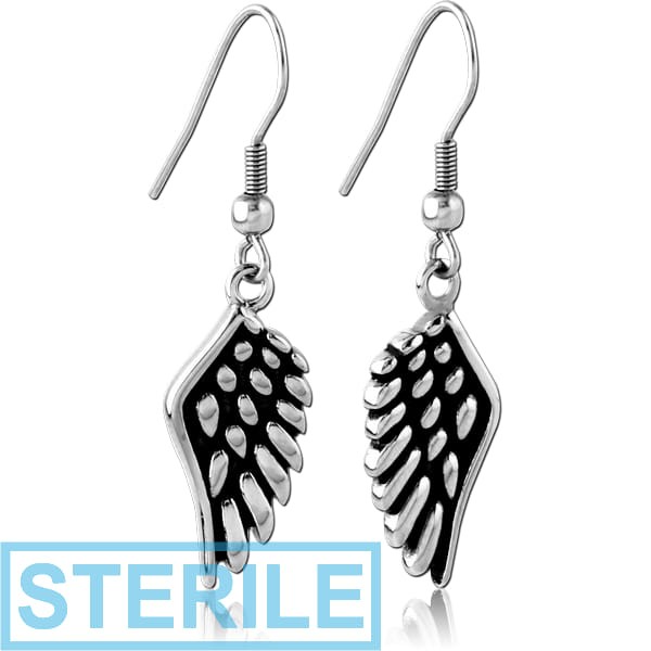 STERILE SURGICAL STEEL EARRINGS PAIR - WINGS