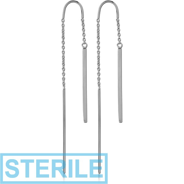 STERILE SURGICAL STEEL CHAIN EARRINGS PAIR - HANGING BARS