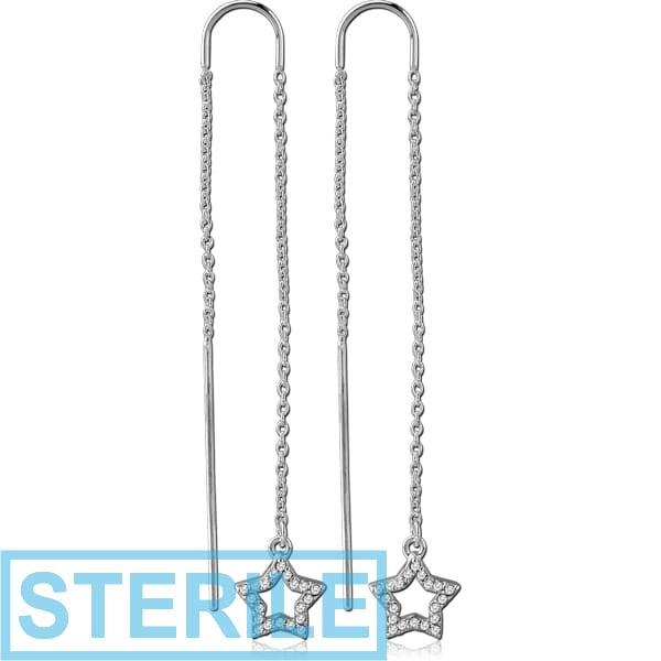 STERILE SURGICAL STEEL CHAIN JEWELLED EARRINGS PAIR - STAR